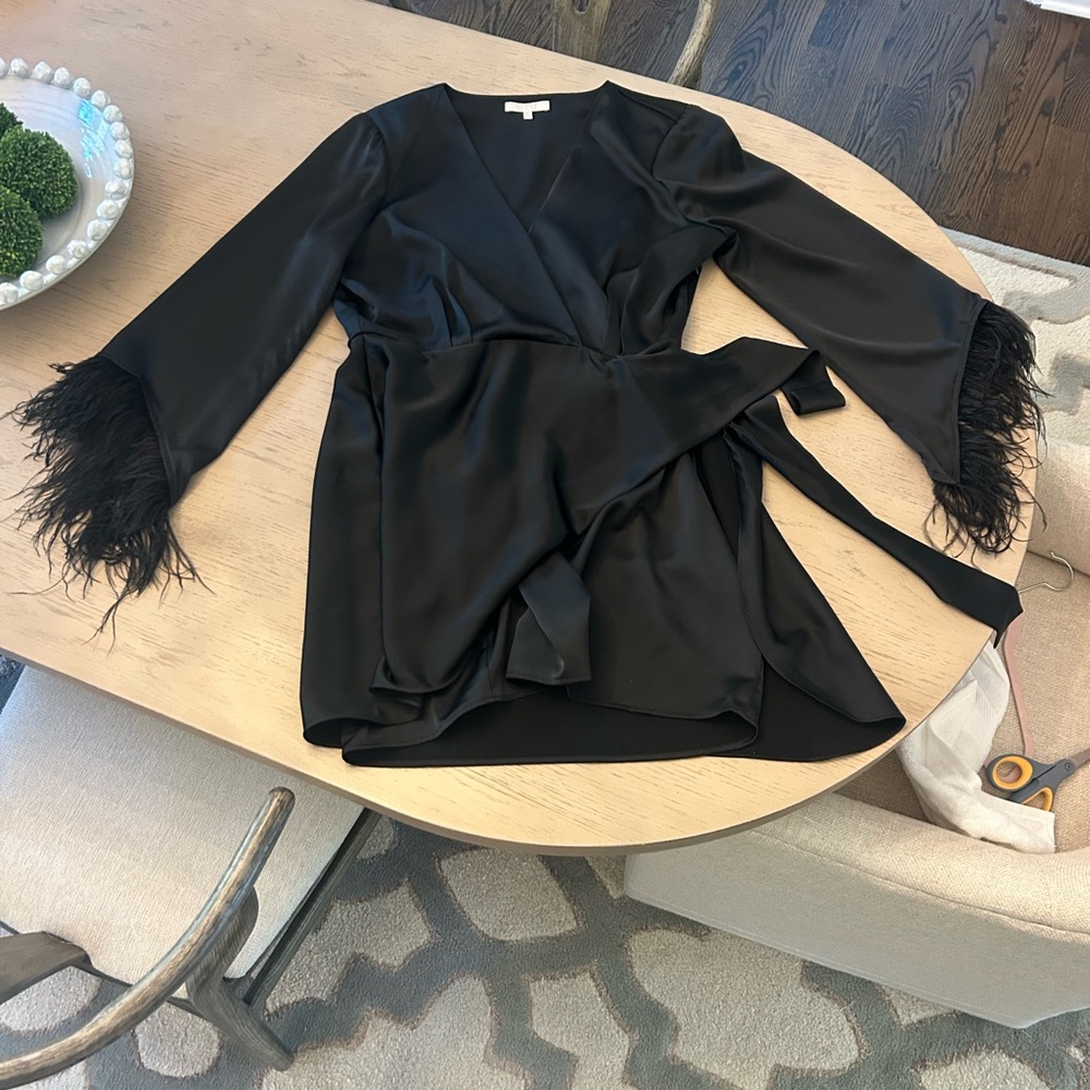 Wayf Black Feather Trim Robe - Picture 6 of 10